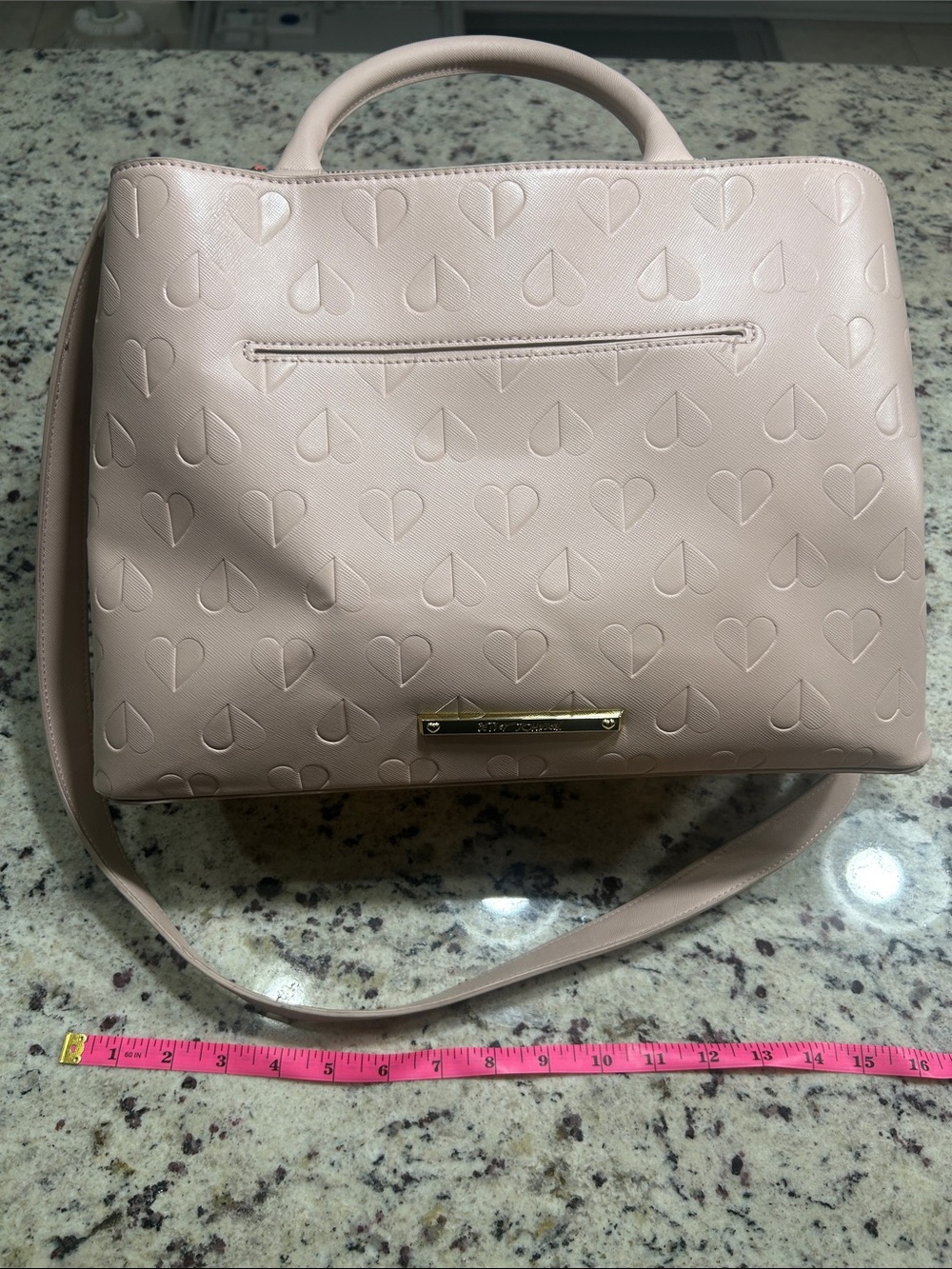 Betsey Johnson Pale Pink Heart-Embossed Leather Shoulder Bag